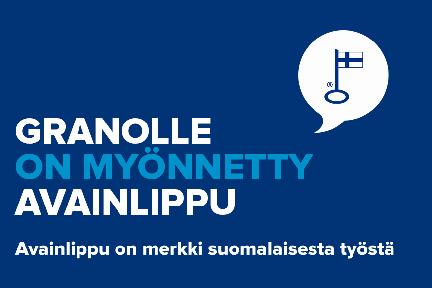 Granolle on myönnetty avainlippu. Avainlippu on merkki suomalaisesta työstä.