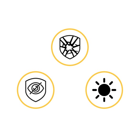 Aurinkosuoja ja energiakalvot symbolit