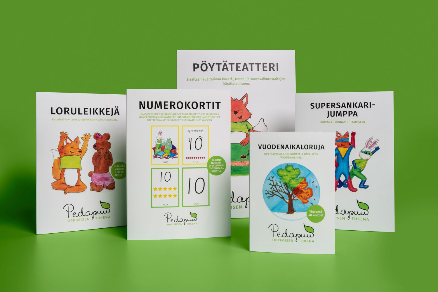 Sympaattiset eläinhahmot näkyvät tuotteissa.